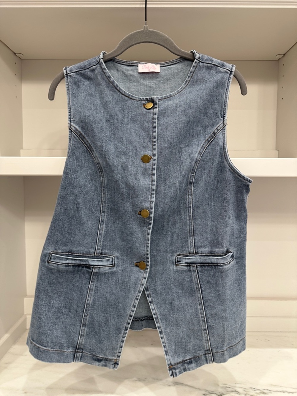 Pink Lily small  Light Blue Denim Vest.  Like new
